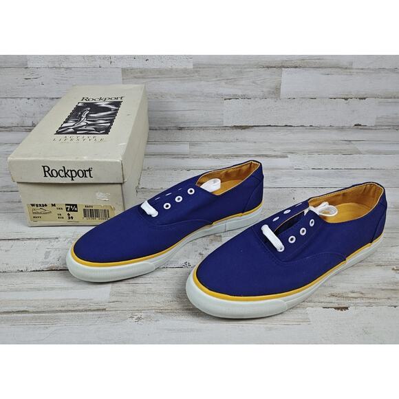 VTG 80's/90's Rockport "KATY" Navy Canvas Sneakers W5236 Women's 7.5M W/Box-New - Picture 1 of 10